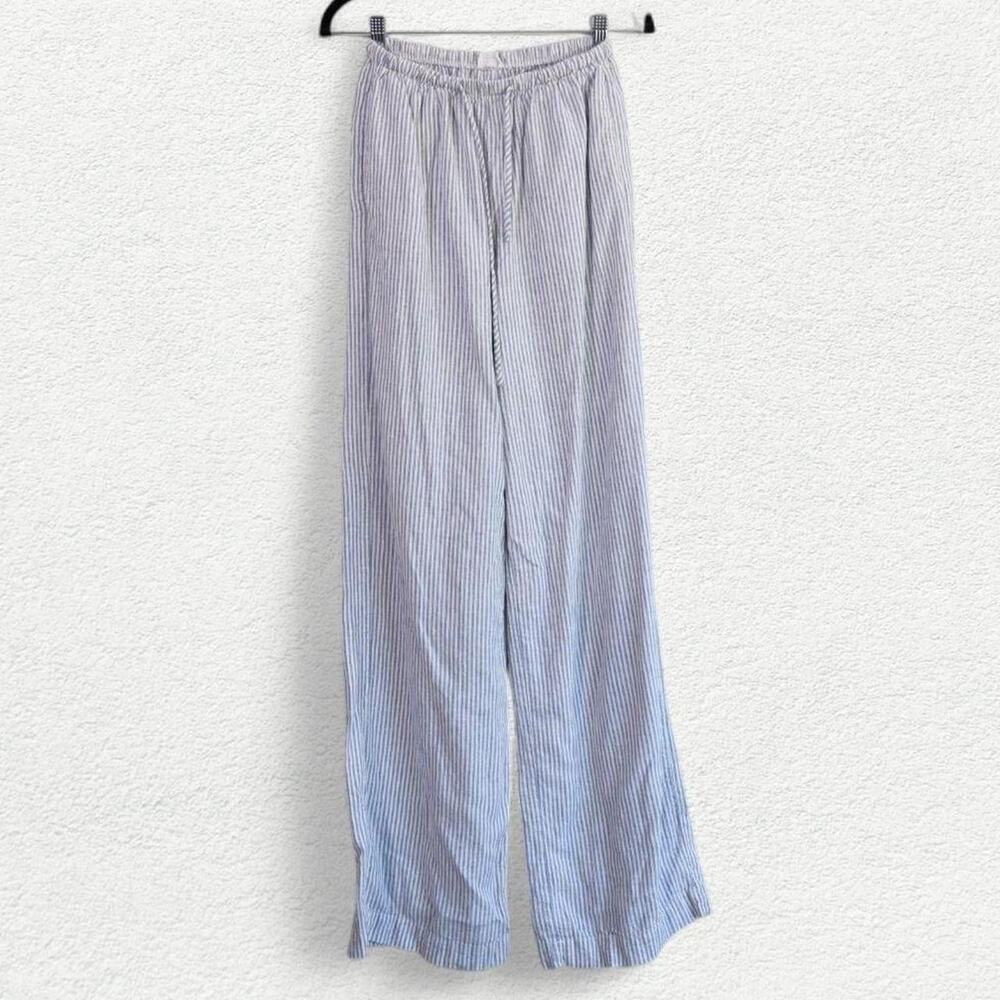 Cotton On Haven Linen Wide Leg Pant in Blue & White Stripes